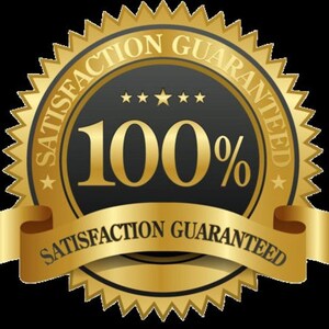 K&ouml;nnte beinhalten: Ein goldener Sternsiegel mit dem Text "Zufriedenheitsgarantie" und "100 %" in Schwarz. F&uuml;nf kleine Sterne befinden sich &uuml;ber der Zahl 100.