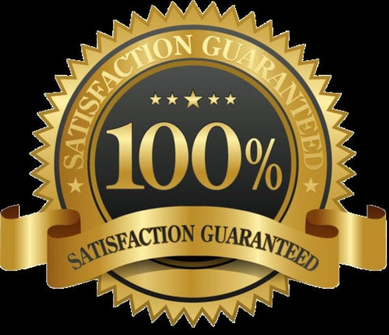 K&ouml;nnte beinhalten: Ein goldener Sternsiegel mit dem Text "Zufriedenheitsgarantie" und "100 %" in Schwarz. F&uuml;nf kleine Sterne befinden sich &uuml;ber der Zahl 100.
