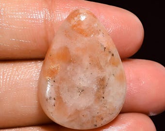 Sunstone Flat Back Cabochon For Jewelry Making- Natural Gemstone Orange Sunstone Loose- Polished Stone- Drilled Stone- Size- 23x20x6mm