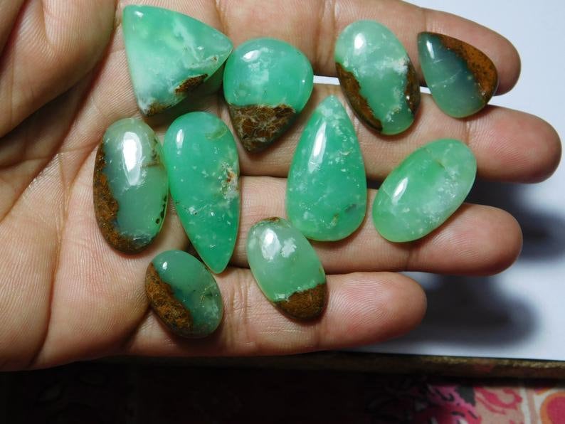 One Side Flat Natural Bio Chrysoprase cabochon Lot jewelry gemstone AAA Quality Semi Precious Hand Made hand polished Gemstone Loose Lot