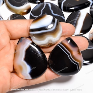 Black Banded Agate Gemstone Cabochon Utilize In Jewelry Making | High Quality Hand Polished Gemstone | Size 20mm to 40mm