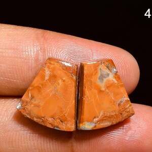 May include: Two pieces of orange and brown agate cabochons with a marbled pattern. The cabochons are cut in a half-round shape.