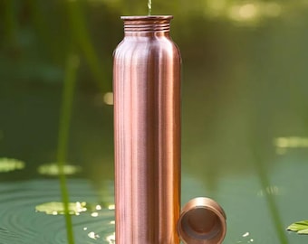 100% Pure Copper Bottle, Plain Copper Water Bottle, Copper Flask, Perfect Housewarming Gift, Ayurvedic Copper Travel Bottle