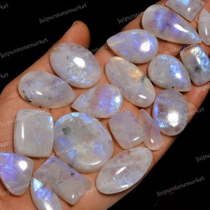 Top Quality of Natural Rainbow Moonstone Cabochon Loose Gemstone For Making Jewelry, Wholesale Lot, Flatback, Polished Gemstone Lot