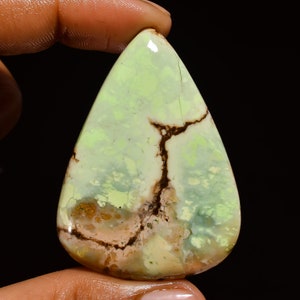 Lemon Chrysoprase Cabochon- Teardrop Cabochon Gemstone- Smooth Polished Loose Stones For Jewelry Making, 68 Ct. 47X34X5 mm