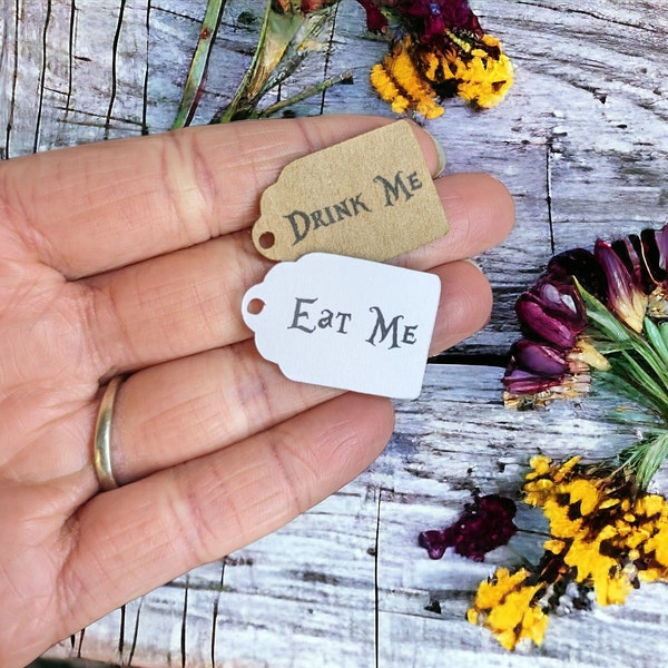 50 Mini Eat Me and Drink Me Tags - Tags For Wedding Favours - Party Favour Sweet Bag Tags - Tags For Miniature Drink Wedding Favours