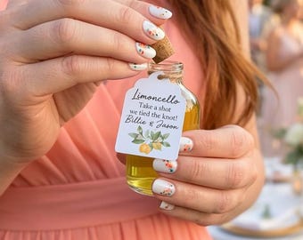 Limoncello Wedding Favours For Wedding Guests Personalised Tag, 50ml bottle