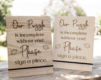 Jigsaw Puzzle Guestbook Sign a Peice Wooden Sign Alternative Guest Book Freestanding Wedding Signage Wood Table Sign