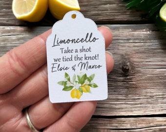 Limoncello Wedding Favour Tags Personalisaed Take a Shot Wedding Tags for Mini Limoncello Bottles White Tags For Wedding Bottles