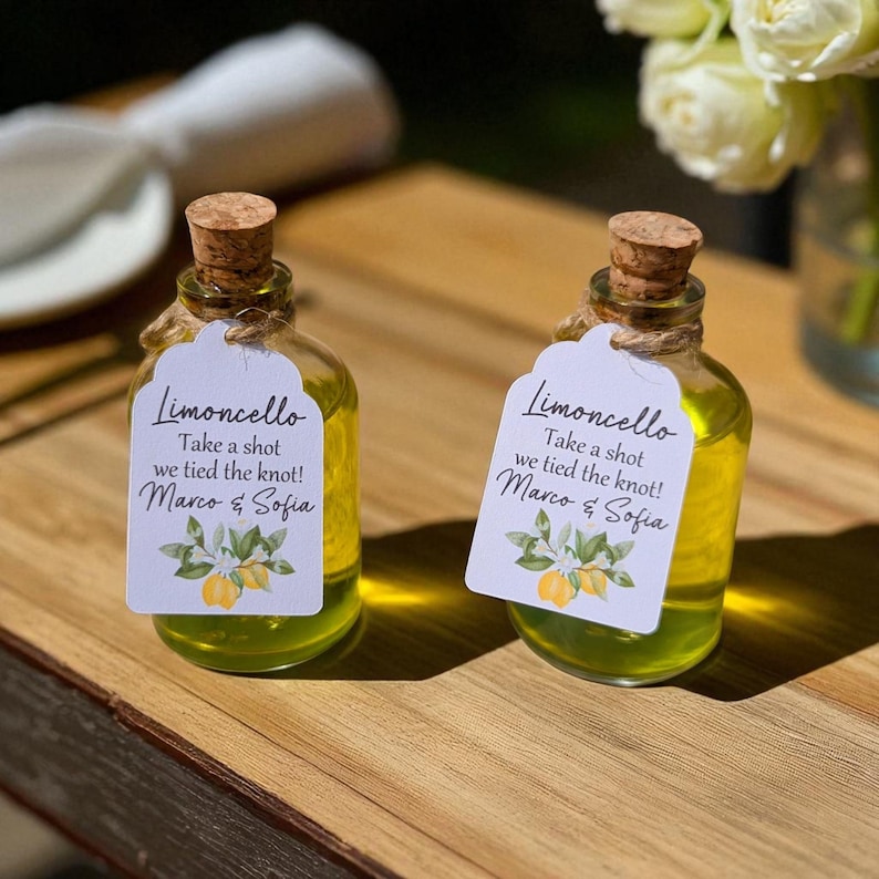 Limoncello Shot Wedding Favours - 50ml Empty Glass Bottles For Wedding Guests - Small Wedding Bottles Personalised Shot Bottle DIY Favour image 3