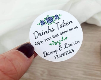 Personalised Wedding Drinks Token Favour - Different Colours - Custom Wedding Favour tokens - Rose Wedding Tokens