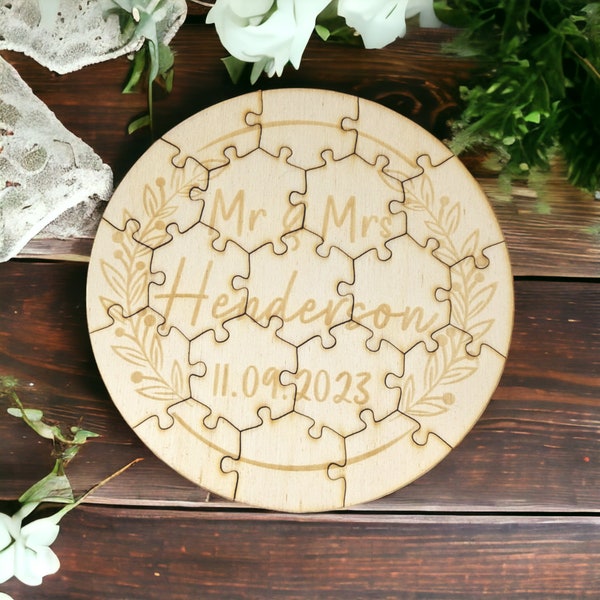 Personalised Wedding Table Game -  Wedding Jigsaw Puzzle - Wooden Table Decorations - Wedding Gifts For Guests - Wedding Games