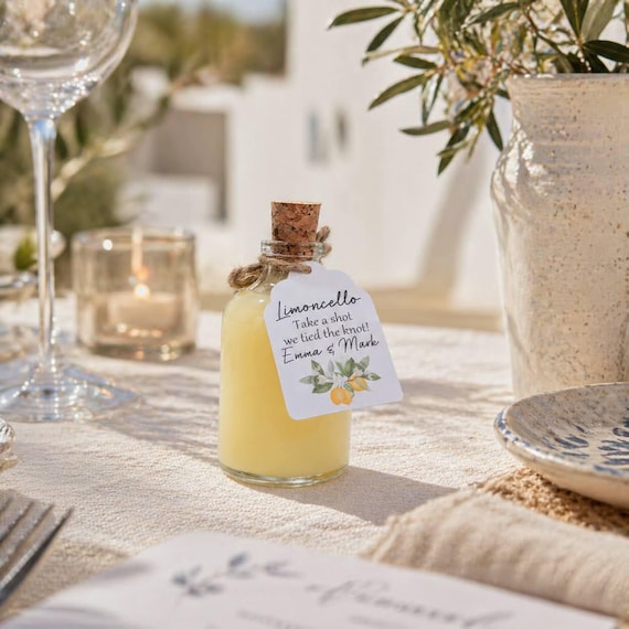 Limoncello Shot Wedding Favours - 50ml Empty Glass Bottles For Wedding Guests -  Small Wedding Bottles  Personalised Shot Bottle DIY Favour