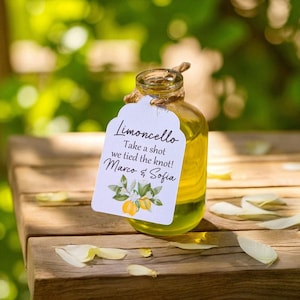 Limoncello Shot Wedding Favours - 50ml Empty Glass Bottles For Wedding Guests - Small Wedding Bottles Personalised Shot Bottle DIY Favour image 4