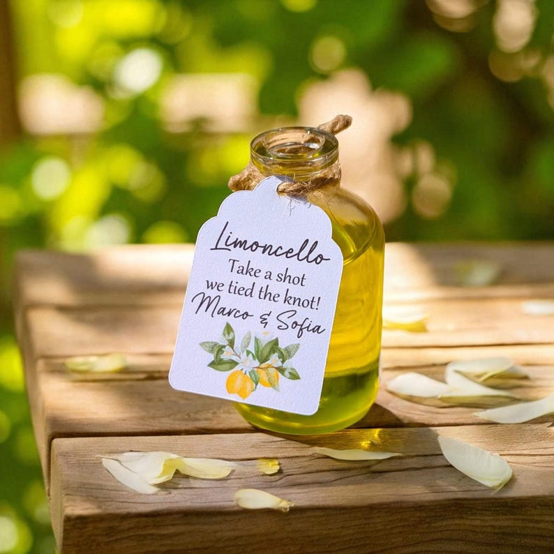 Limoncello Shot Wedding Favours - 50ml Empty Glass Bottles For Wedding Guests - Small Wedding Bottles Personalised Shot Bottle DIY Favour image 4