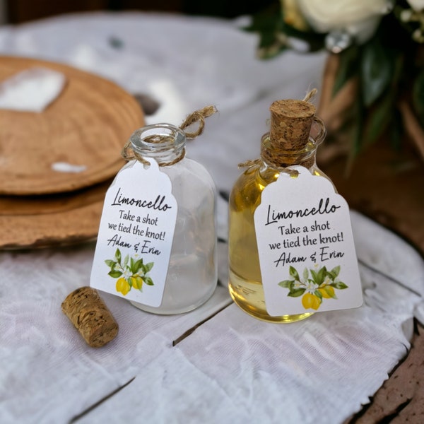 Limoncello Shot Wedding Favours - 50ml Empty Glass Bottles For Wedding Guests -  Small Wedding Bottles  Personalised Shot Bottle DIY Favour