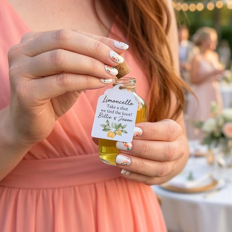 Limoncello Shot Wedding Favours - 50ml Empty Glass Bottles For Wedding Guests - Small Wedding Bottles Personalised Shot Bottle DIY Favour image 2