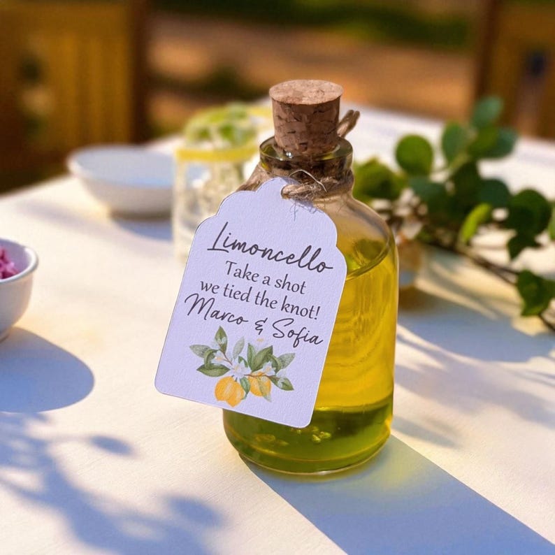 Limoncello Shot Wedding Favours - 50ml Empty Glass Bottles For Wedding Guests - Small Wedding Bottles Personalised Shot Bottle DIY Favour image 5