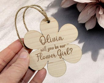 Personalised Flower Girl Proposal Wooden Will You Be My Flower Girl Gift Custom Hanging Flower Girl Keepsake