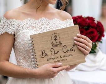 Wedding Guest book Beauty and The Beast Wedding Photo Album Gift Disney Be Our Guest Personalised Wedding Gift For Bride Wood Guestbook