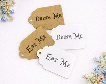 Mini Eat Me and Drink Me Tags 50 Tags For Wedding Favours Party Favour Sweet Bag Tags Drink me Birthday Tags Alice in Wonderland