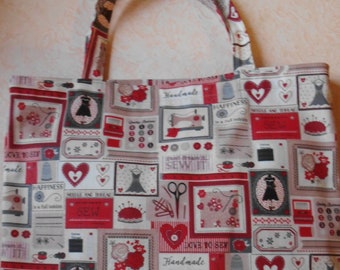 StoffBeutel, Stofftasche, Einkaufstasche, Shopper, mit Handarbeits-Motiven