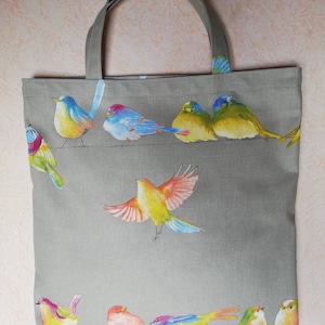 Einkaufstasche, Shopper, mit bunten Vögeln, Stofftasche, Stoffbeutel Bild 1