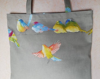 Boodschappentas, shopper, met kleurrijke vogels, stoffen tas, stoffen tas