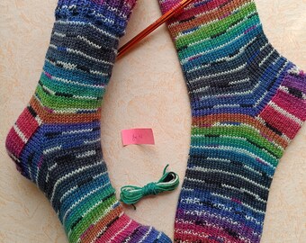 Wollsocken handgestrickte Socken Gr 40/41, bunt, Regenbogen