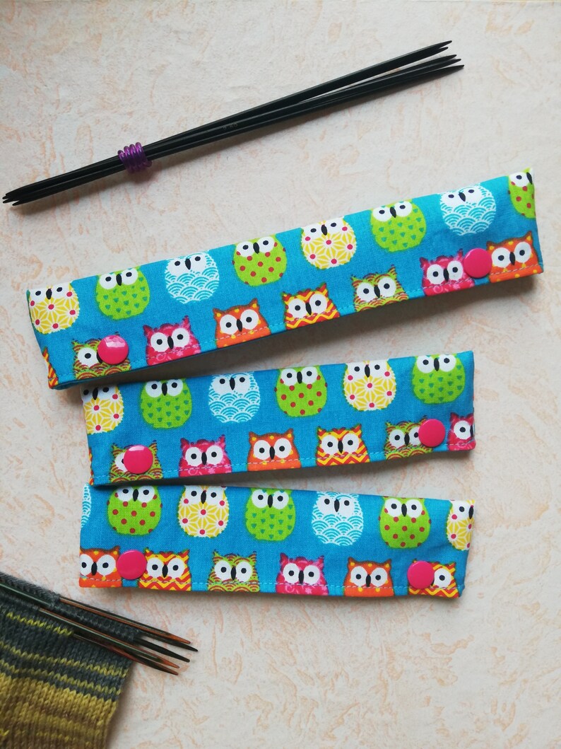 Needle safe, needle game garage, needle game safe, needle bag for 15 cm long needles, owls, circular knitting needle safe image 3