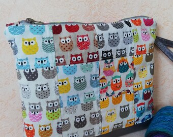 Knitted bag, needlework bag, diaper bag, knitted bag, cosmetic bag, clutch, toiletry bag, owls