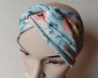 Hairband, headband, bandeau, knot band, turban band, for women, flowers and leaves, jersey