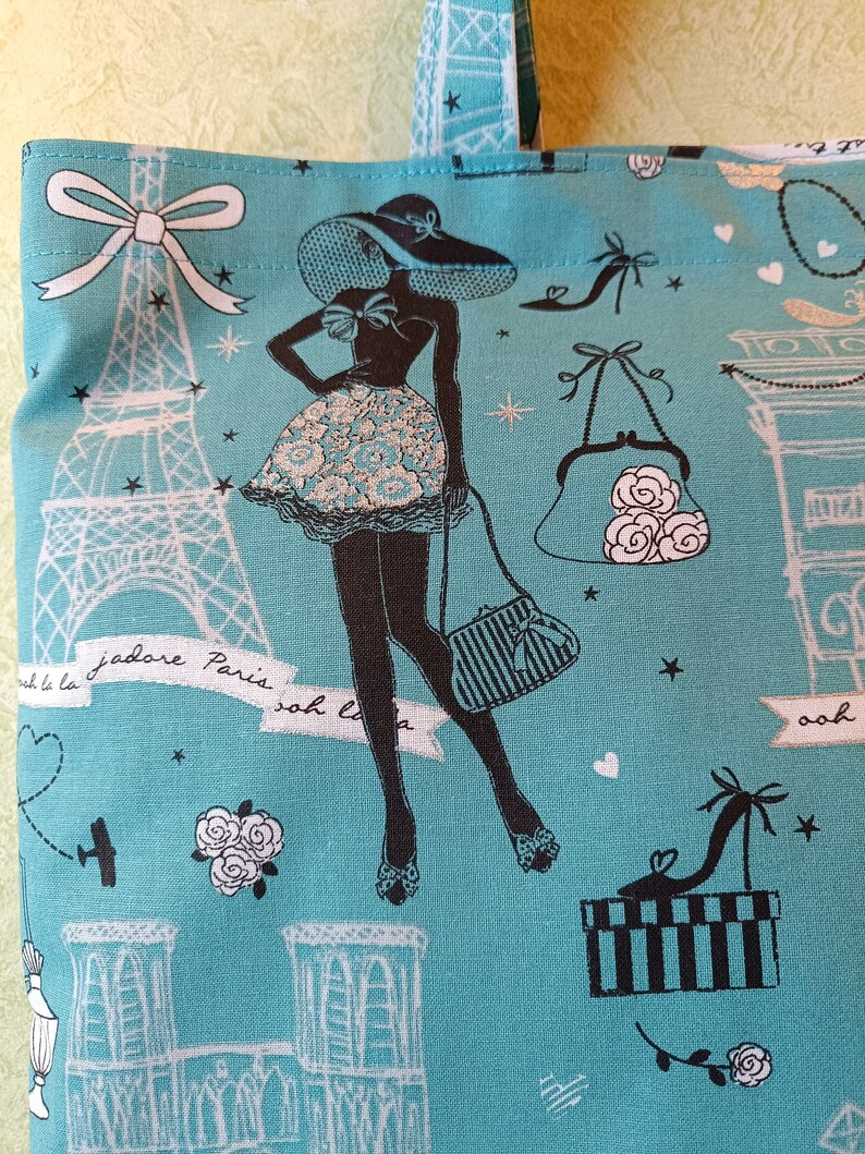 Bag, fabric bag, shopping bag, shopper, with Paris motifs, silver shine, fabric bag, image 3