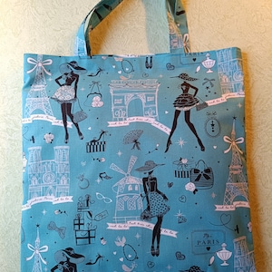 Bag, fabric bag, shopping bag, shopper, with Paris motifs, silver shine, fabric bag, image 1