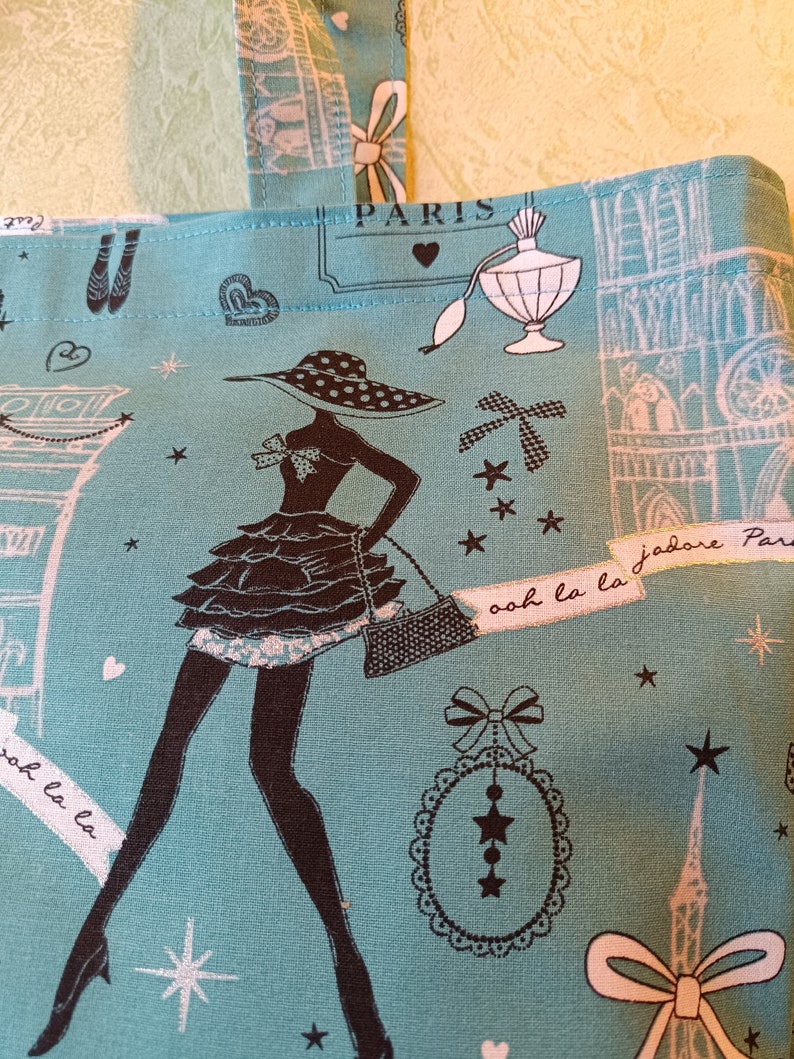 Bag, fabric bag, shopping bag, shopper, with Paris motifs, silver shine, fabric bag, image 7