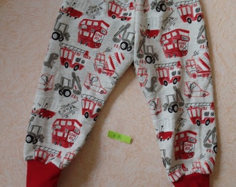 hand-sewn pump pants in warm quality, with fire brigade + excavator motifs, baby pants size 86 (92), wax pants