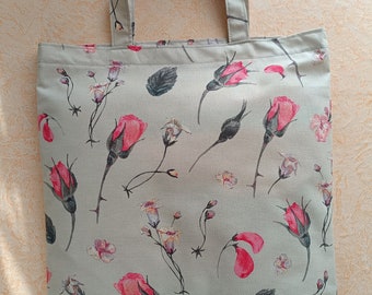 Beutel, Stofftasche, Einkaufstasche, Shopper, mit Rosen-Motiven, Stoffbeutel,