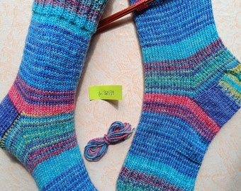 Wollsocken handgestrickte Socken Gr 38/39, bunt, rosa-grün-bunt