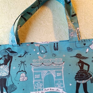 Bag, fabric bag, shopping bag, shopper, with Paris motifs, silver shine, fabric bag, image 2