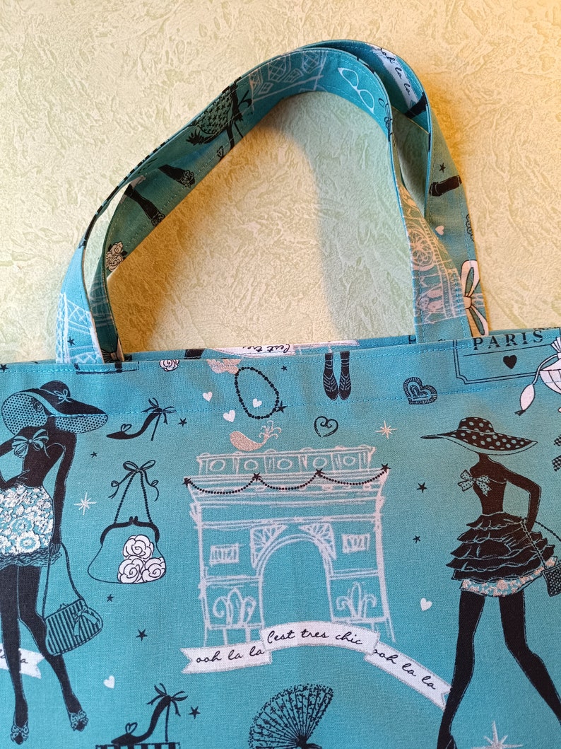 Bag, fabric bag, shopping bag, shopper, with Paris motifs, silver shine, fabric bag, image 2