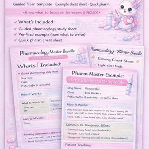 Studiebladen farmacologie voor verpleegexamens en NCLEX | Pharm-spiekbriefjes, hold-parameters, bijwerkingen