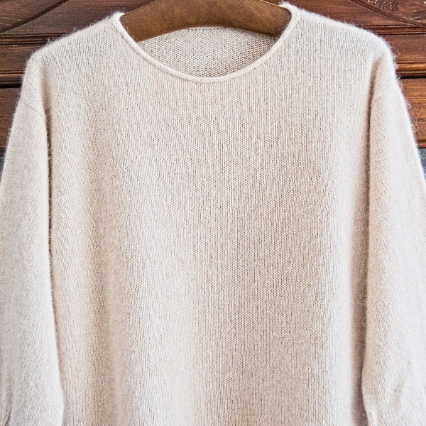 Hand Knitted Cashmere Pullover, Beige Women's Pullover, Cashmere Sweater