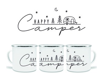 Kaffee Tasse - Emaille - Tee Becher - "Happy Camper" Die perfekte Tasse für jeden Camper!