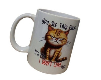 Kaffe Tasse - Keramik - Tee Becher - Grimmige Katze - "I Dont Care Face"