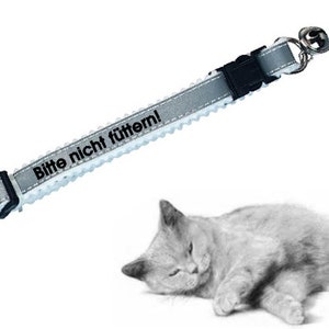 Personalized cat collar silver, reflective, with your wish - text e.g. "Please do not feed!" printed