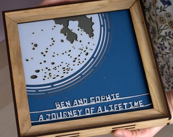 Personalized Papercut Moon Art, Oak Frame, New Baby Gift