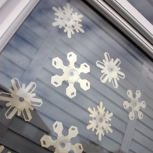 Set Of 9 Wooden Snowflakes Window Decorations, Wooden Christmas decorations, Lasercut Snowflakes, Festive Window display, image 1