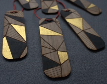 Walnut Christmas Tree Decorations: Art Deco Geometric Ornaments (Set of 6)