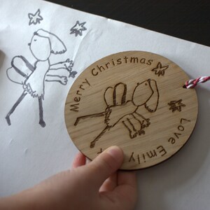 Personalised Wooden Christmas Bauble With Your Drawing Engraved, Customised plaque, Personalised thoughtful gift, Gift for Grandparents
