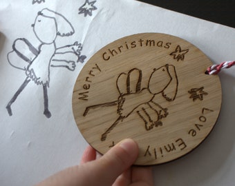 Engraved Wooden Christmas Bauble: Personalized Child's Drawing Gift